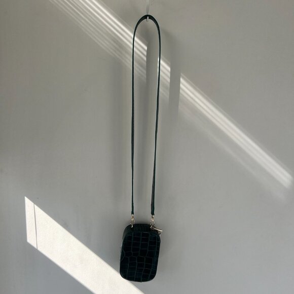 Pop & Suki Crossbody Camera Bag Emerald Green Croc Leather - Picture 6 of 8